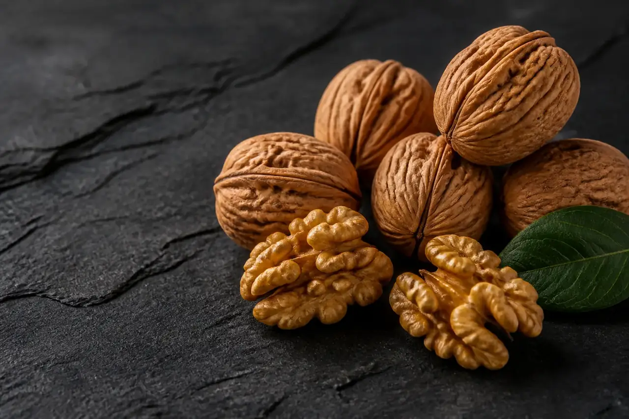 Nueces sobre una superficie oscura
